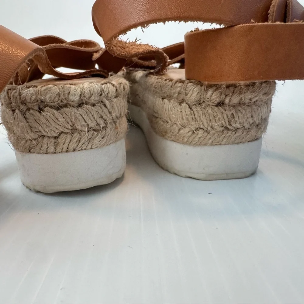 Soludos Olympia Platform Espadrille Sandals size 9 tan leather straps